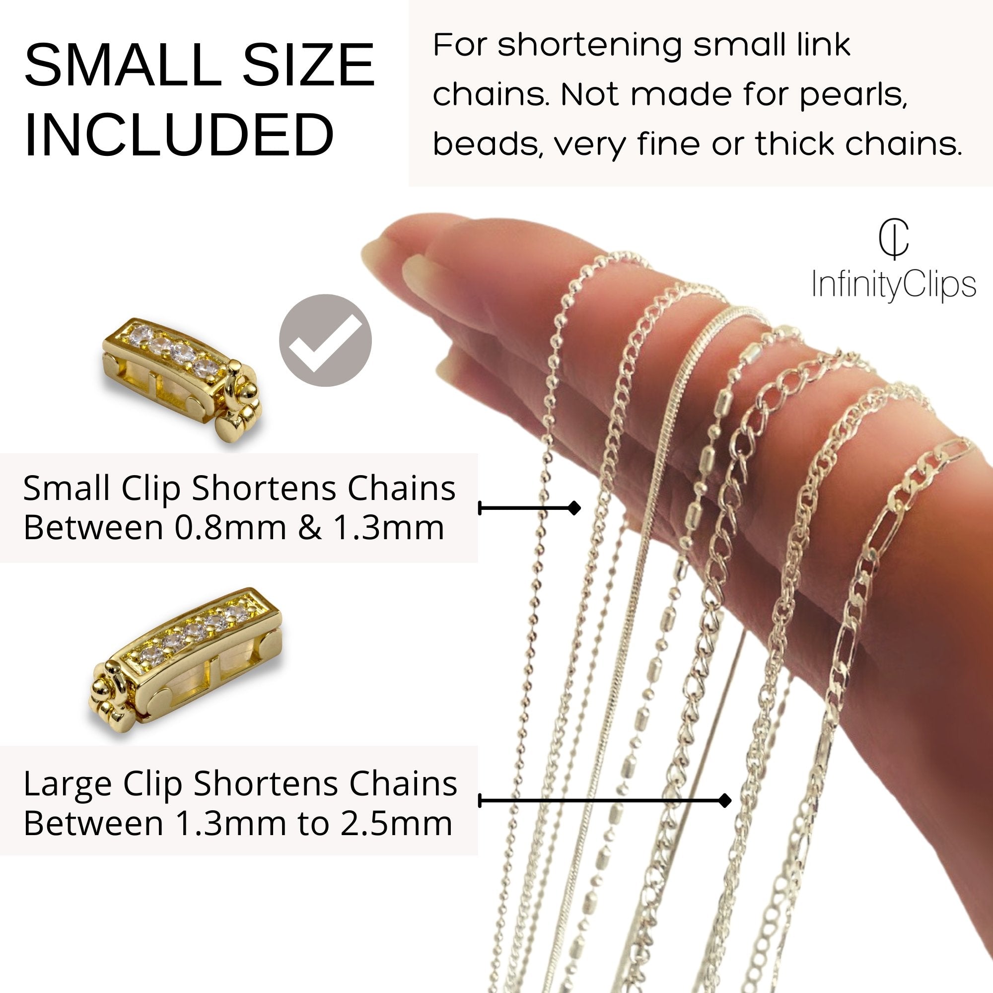 Small Classic Necklace Chain Shortener w/ Clasp (Gold) | InfinityClips