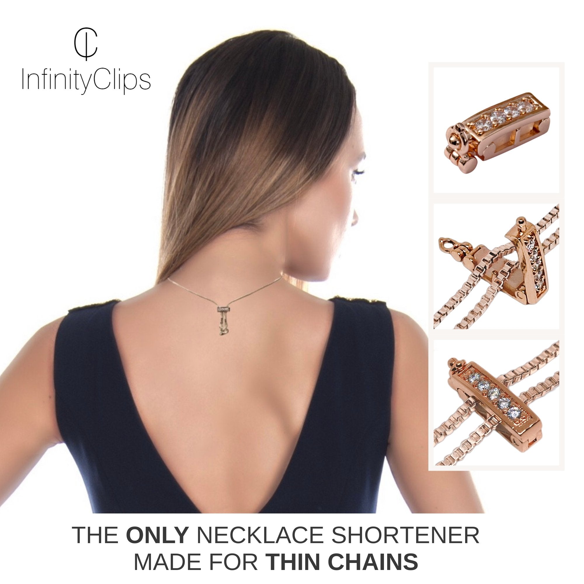 Infinity Clips 3 Piece Small Classic Necklace Shortener Set With Safety  Clasp, Chain Shortener, Clasp for Necklace silver/gold/rose Gold 