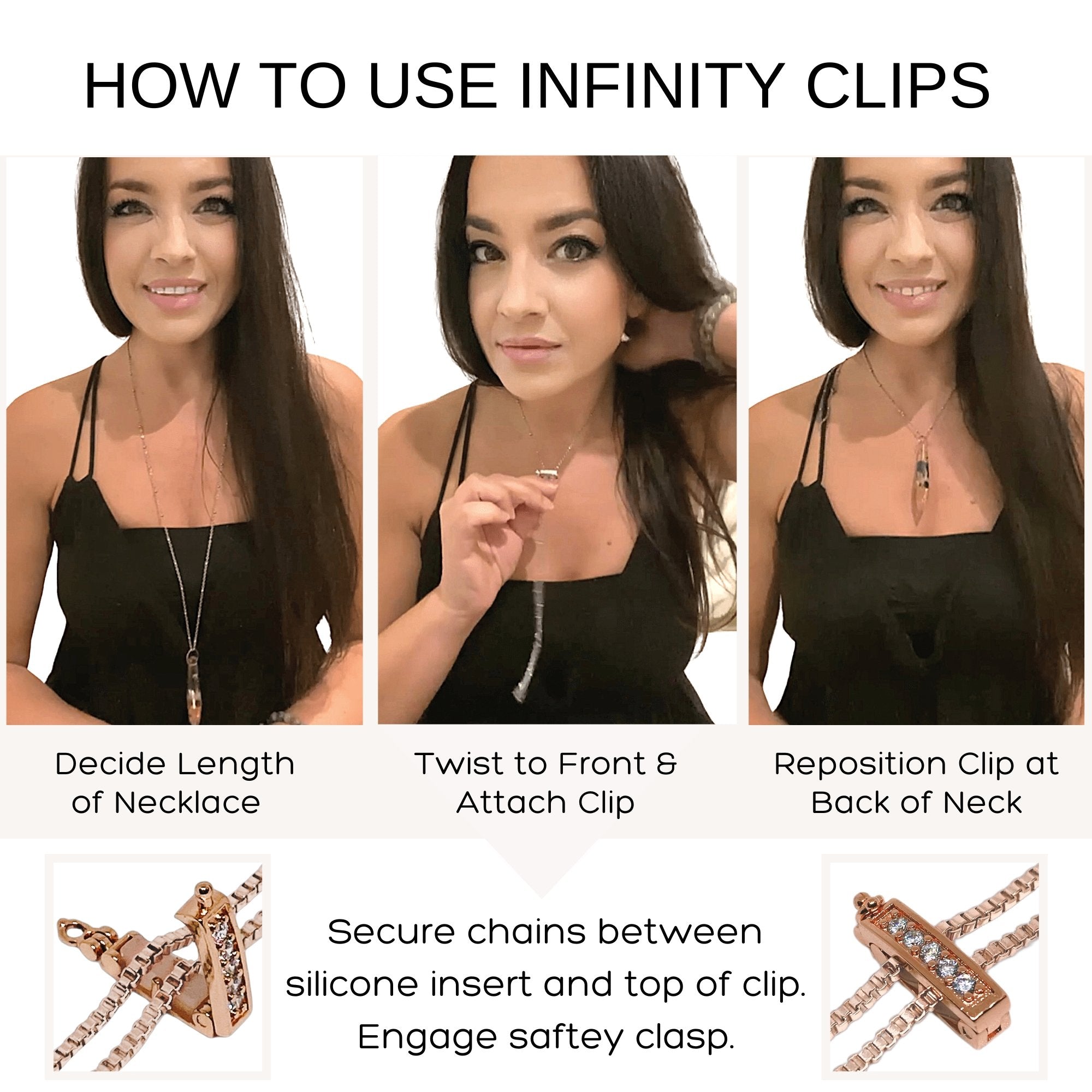 Small Classic Necklace Shortener w/ Clasp (Rose Gold) | InfinityClips