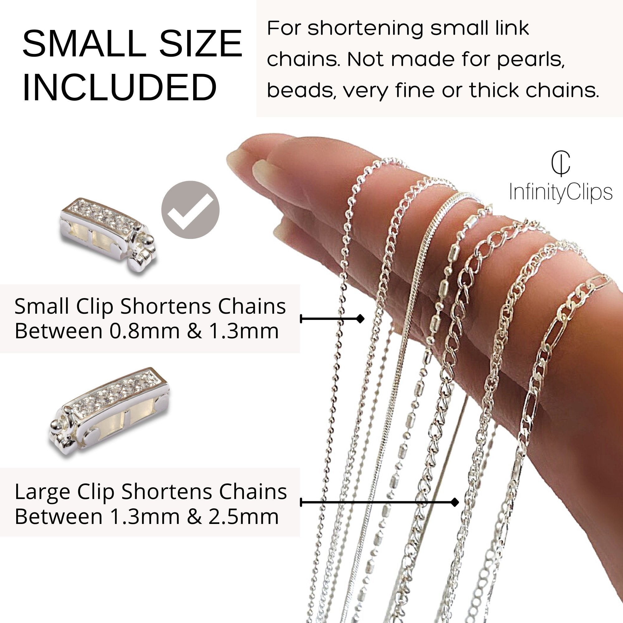 Small Classic Necklace Shortener w/ Clasp (Silver) | InfinityClips