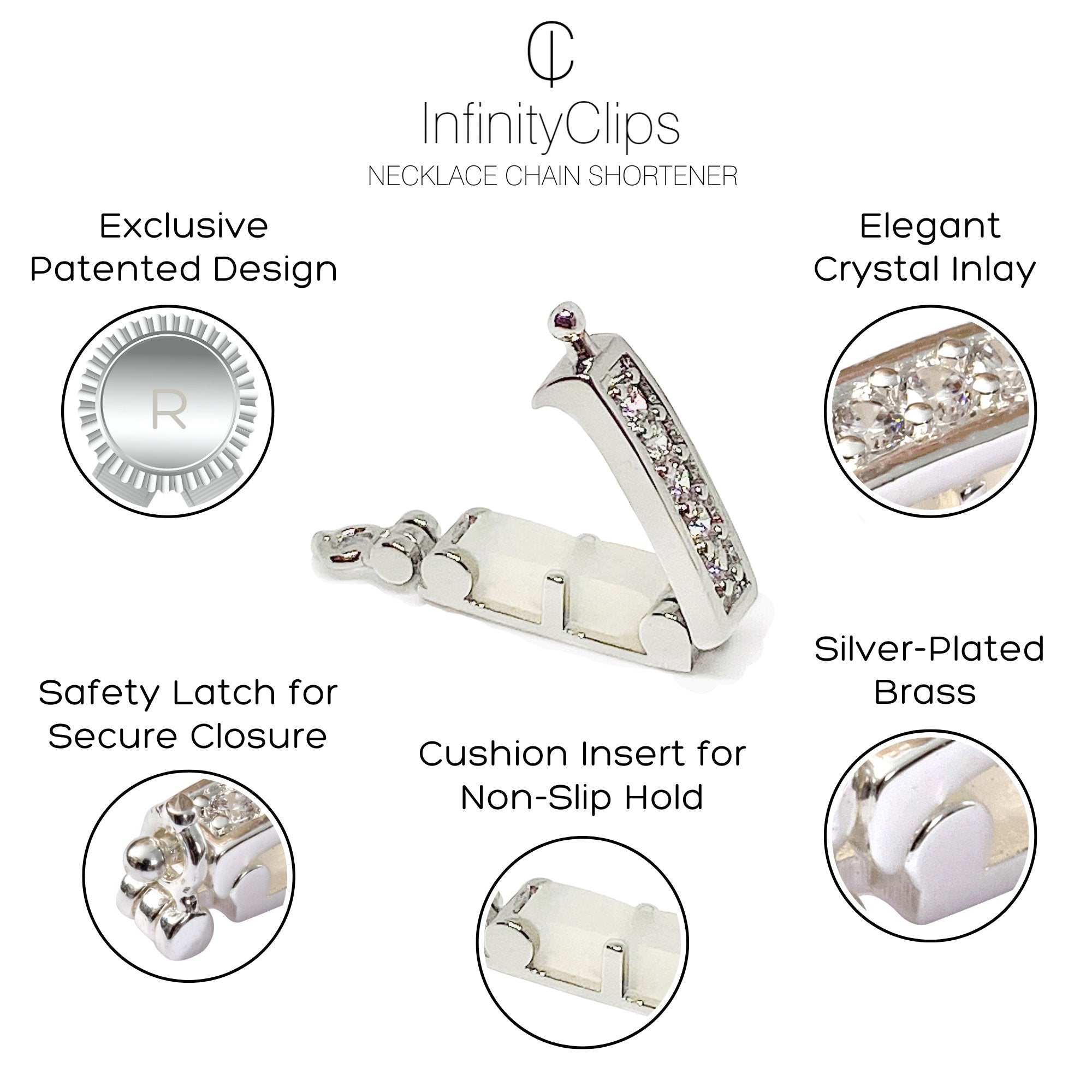 Small Classic Necklace Shortener w/ Clasp (Silver) | InfinityClips